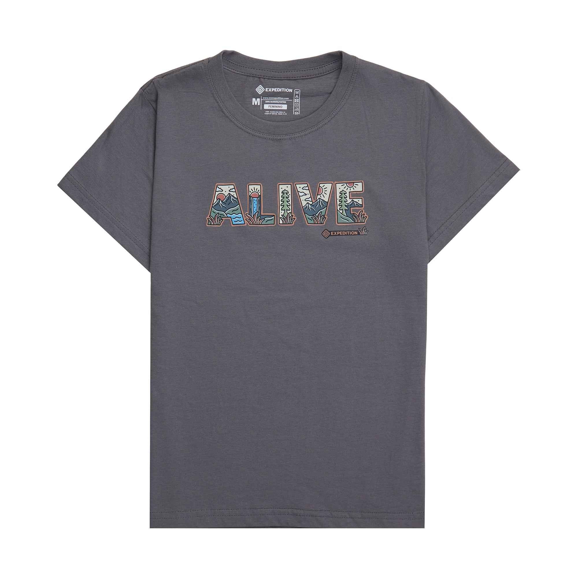 Camiseta Alive  Algodão Feminino Cinza