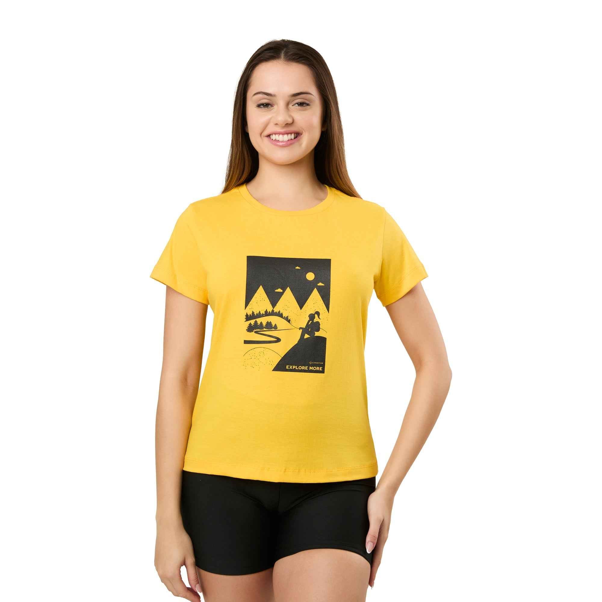 Camiseta Feminina Menina Montanha Amarela