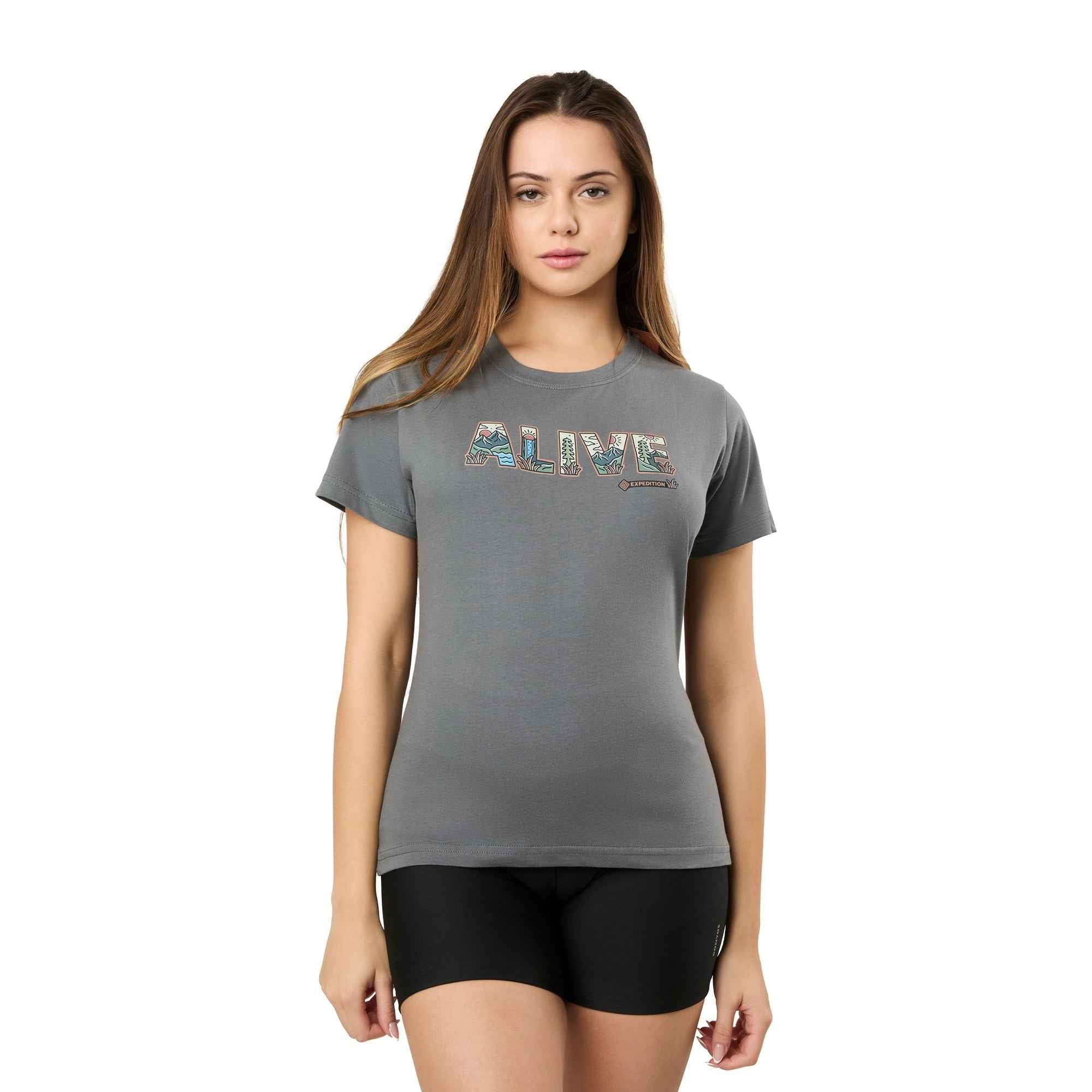 Camiseta Alive  Algodão Feminino Cinza